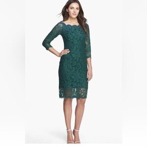 Tadashi Shoji Green Lace Sheath Scalloped Dress 10